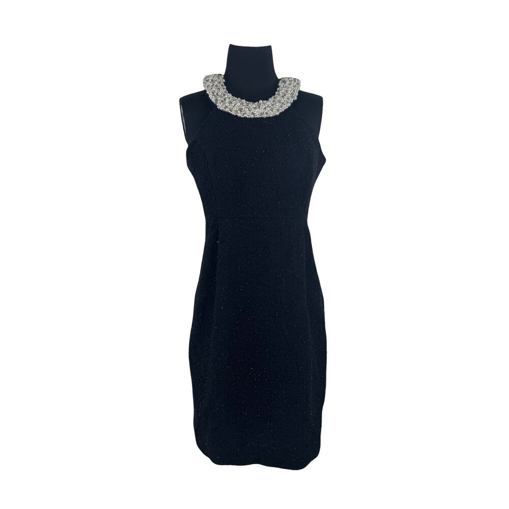 Black Tweed Pearl Collar INC Intnl Dress Silver Sparkle Beaded Cocktail Holiday